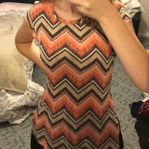 Short Sleeve Striped Orange Blouse